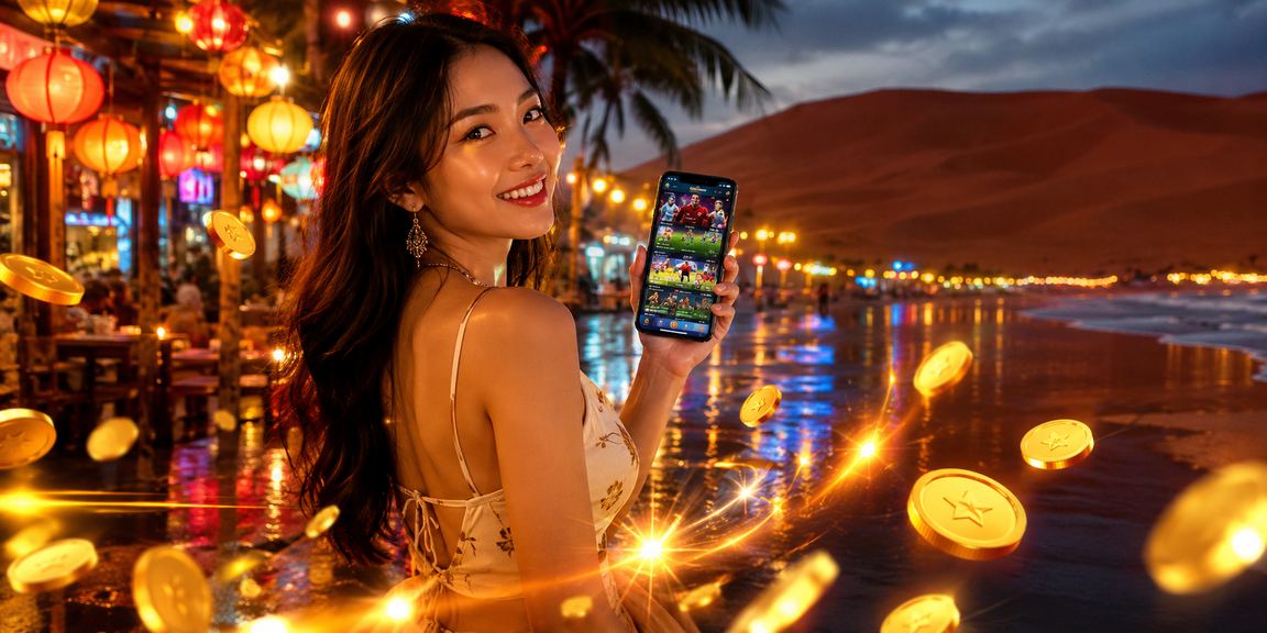 Người dùng đặt cược thể thao tại chợ đêm Mũi Né dưới ánh đèn